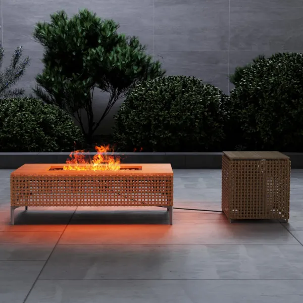 47inch Outdoor Wicker Propane Fire Pit Table with Propane Tank Storage Box, CSA Certification
