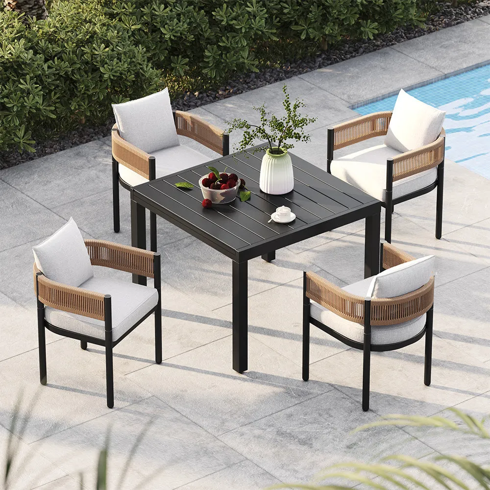 Outdoor Dining Chair Set, Metal Woven Wicker Fixed Patio Chairs