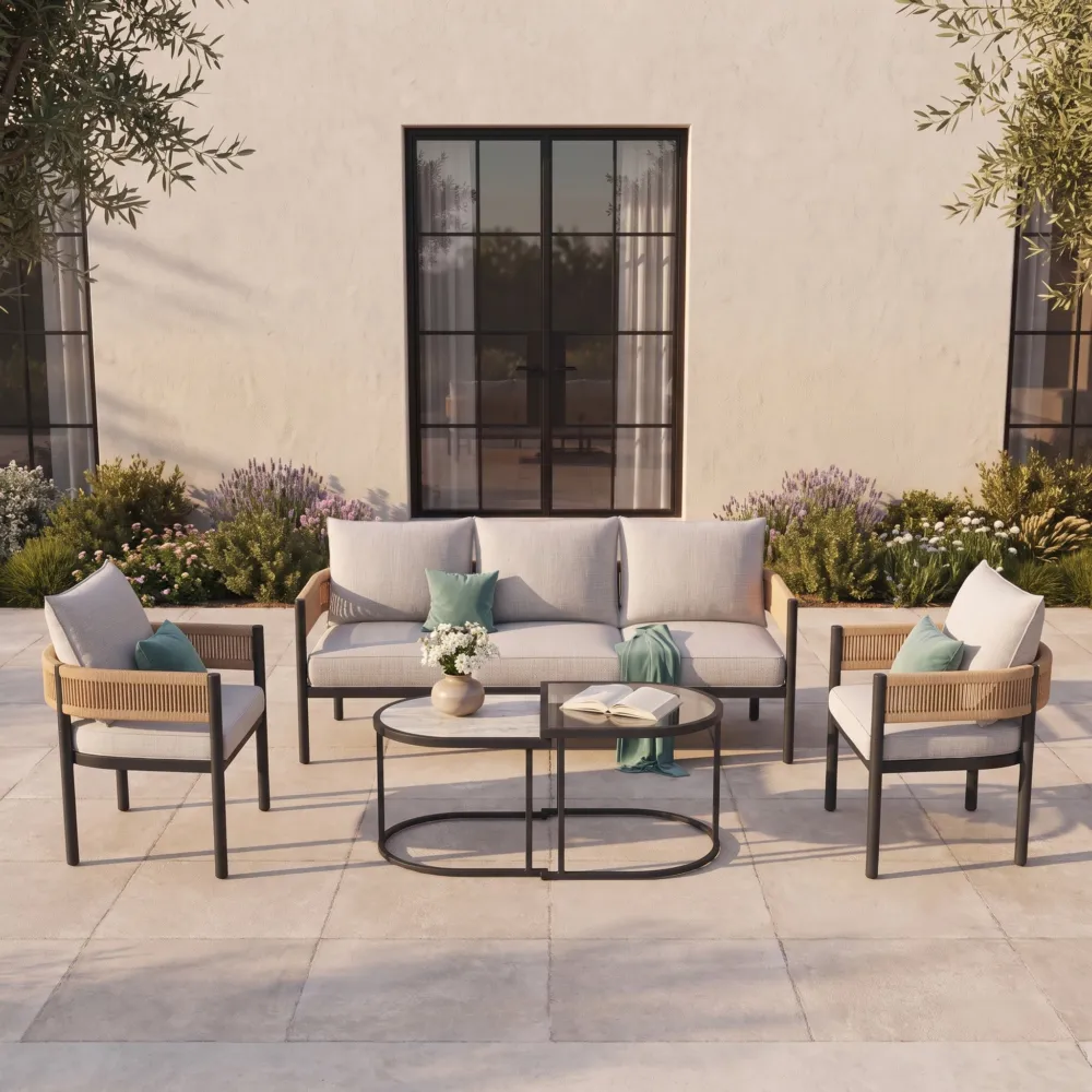 Maine Wicker Conversation Sofa Set with Cushions