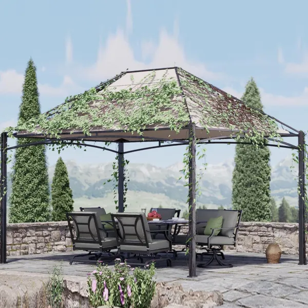 10x13 FT Outdoor Gazebo Canopy - Steel Polyester Frame Grey