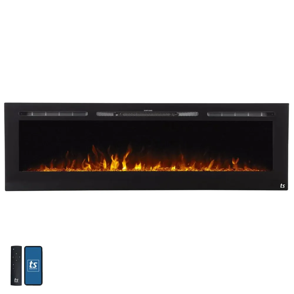 Touchstone Smart Electric Fireplace-The Sideline 72" Wide-in Wall Recessed - 30 Realistic Ember Color/Flame Options - 1,500W Heater w/Thermostat - Log & Crystal Hearth Options - Alexa/WiFi Enabled