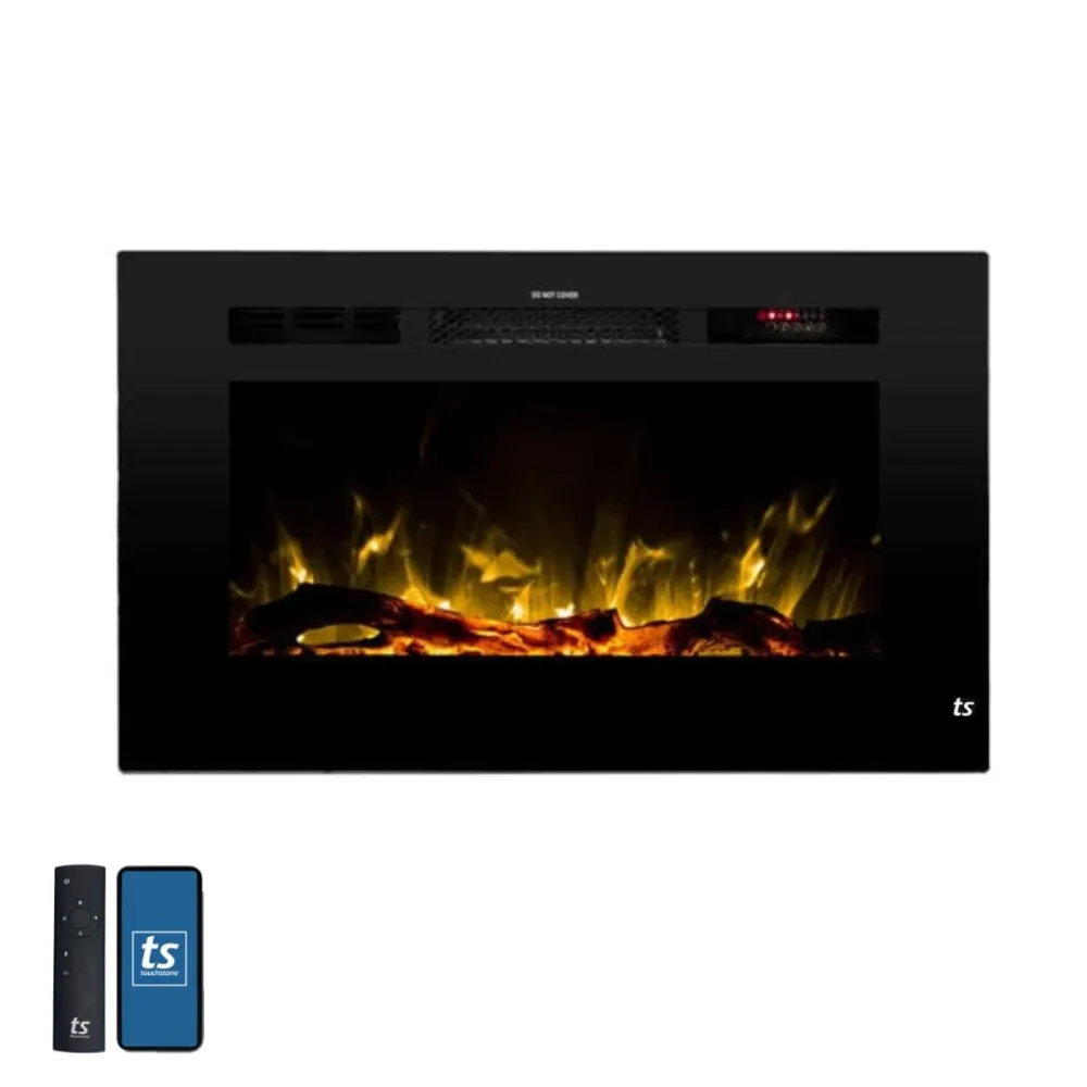 Touchstone Smart Electric Fireplace-The Sideline 28" Wide-in Wall Recessed - 30 Realistic Ember Color/Flame Options - 1,300W Heater w/Thermostat - Log & Crystal Hearth Options - Alexa/WiFi Enabled