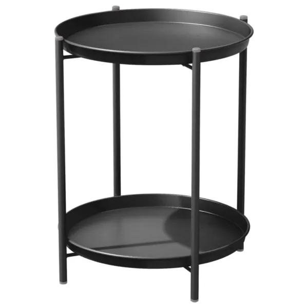 Steel Patio Side Table 2-Tier Weather Resistant Outdoor Round End Table