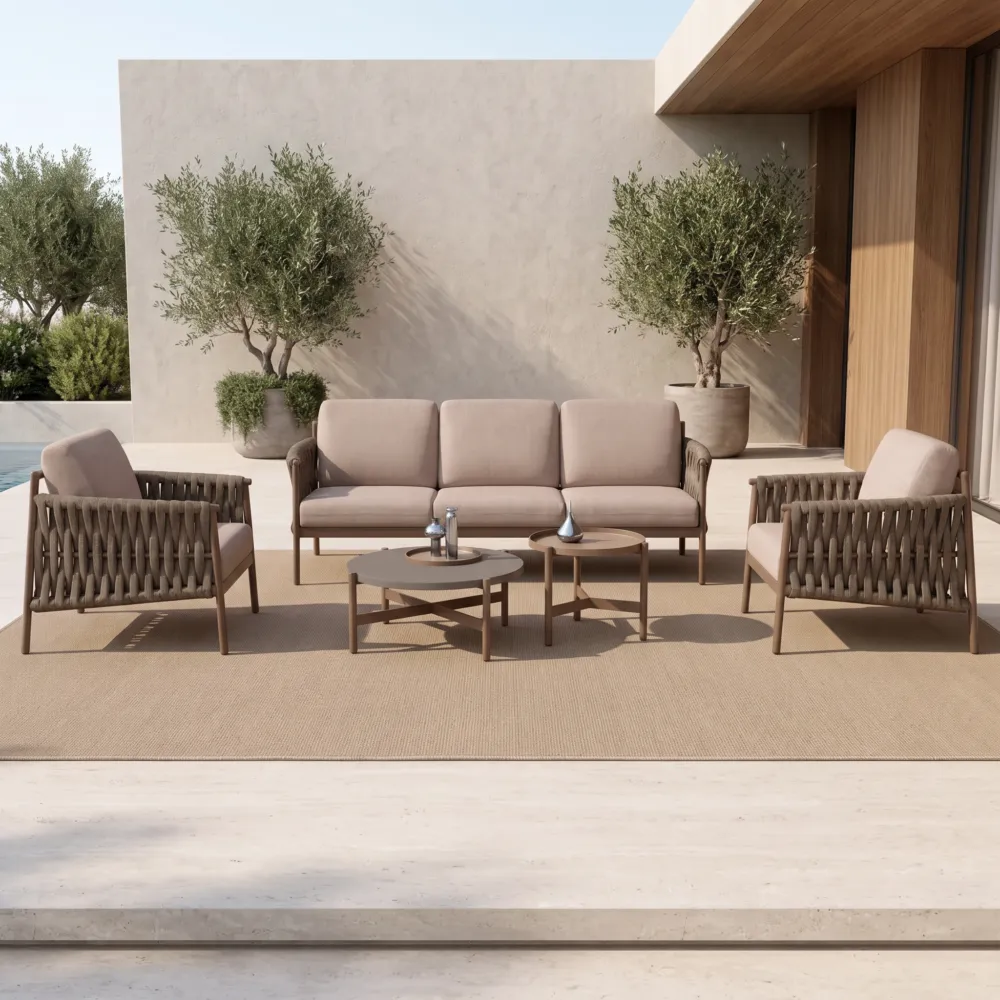 5-Seat Conversation Sofa Set, Thick Cotton Rope Outdoor Patio Furniture with Cushions
