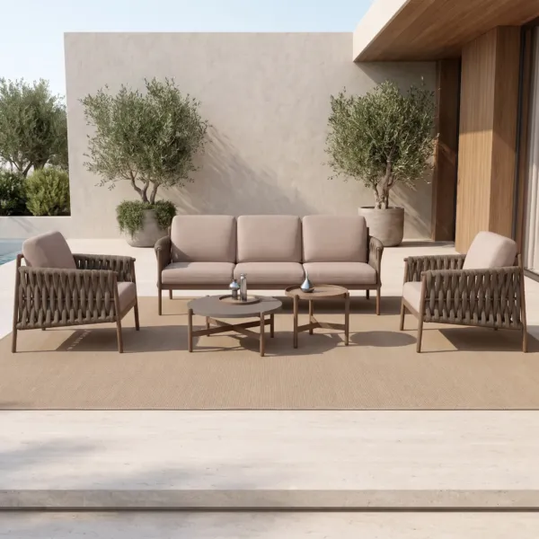 5-Seat Conversation Sofa Set, Thick Cotton Rope Outdoor Patio Furniture with Cushions