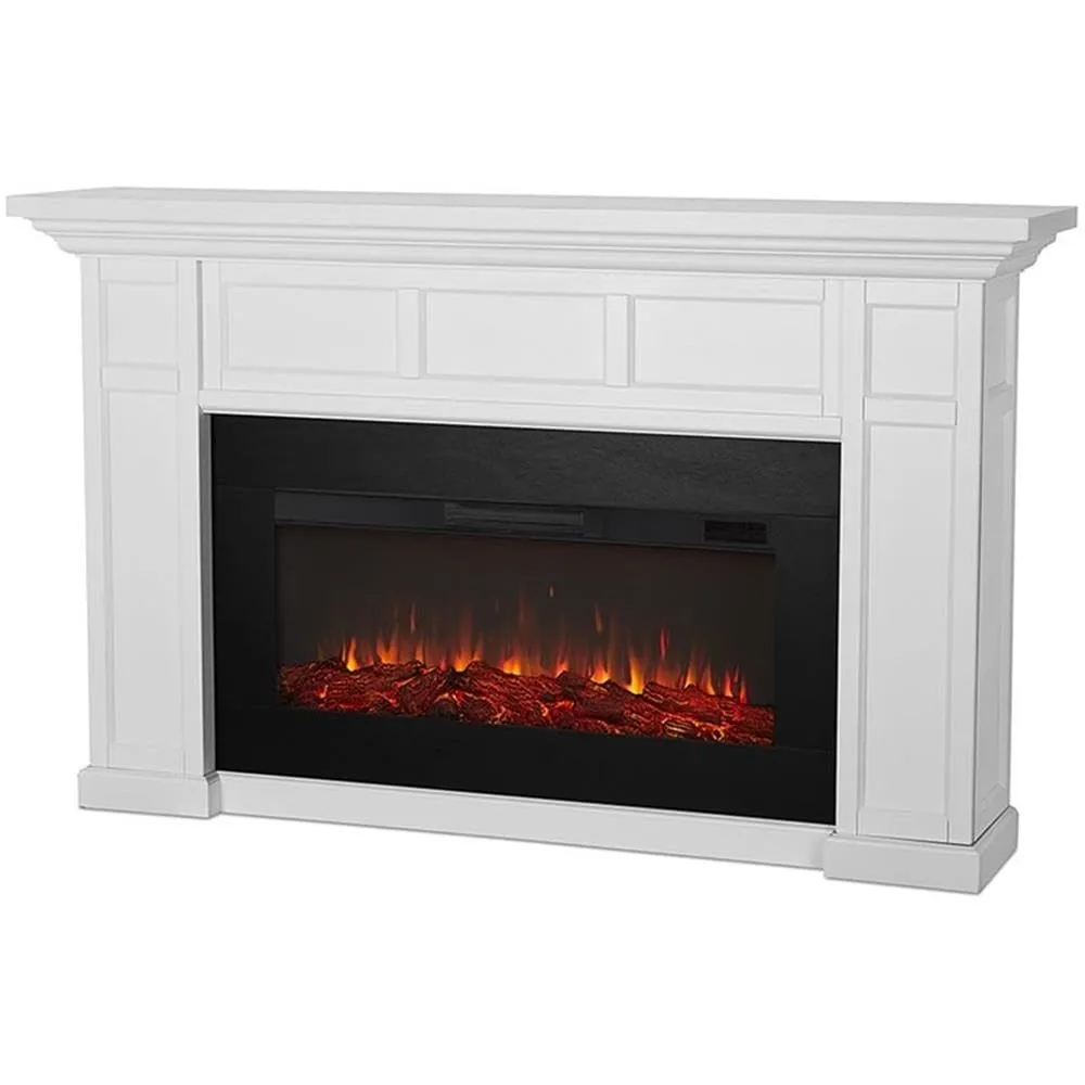 Real Flame Alcott 75” Electric Fireplace with Mantel for Living Room or Bedroom, Replaceable Fireplace Insert Heater, Realistic Log and Flame Effect, Remote Control, Timer