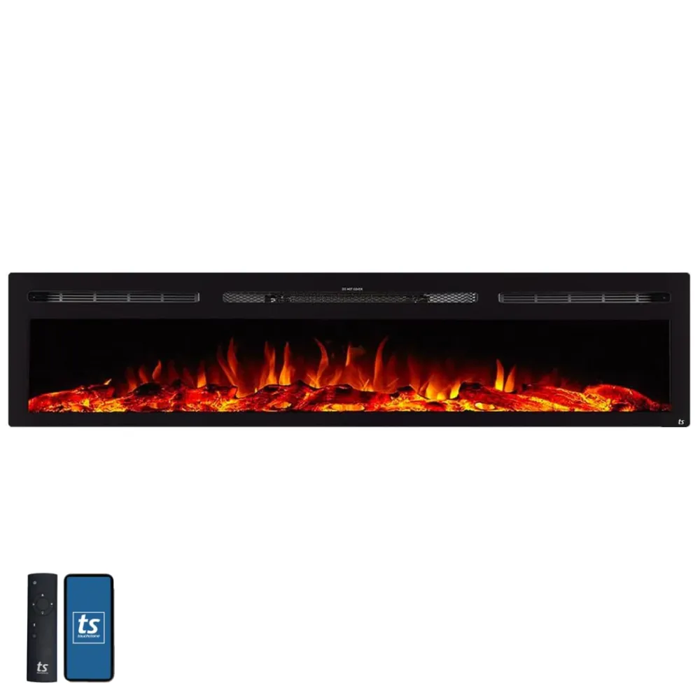Touchstone Smart Electric Fireplace-The Sideline 84" Wide-in Wall Recessed - 30 Realistic Ember Color/Flame Options - 1,500W Heater w/Thermostat - Log & Crystal Hearth Options - Alexa/WiFi Enabled