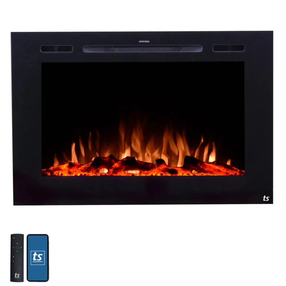 Touchstone Smart Electric Fireplace-The Forte 40" Recessed Mounted-30 Realistic Ember Color/Flame Options-1,500W Heater w/Thermostat-Black-Log & Crystal Hearth Options-Alexa/WiFi Enabled