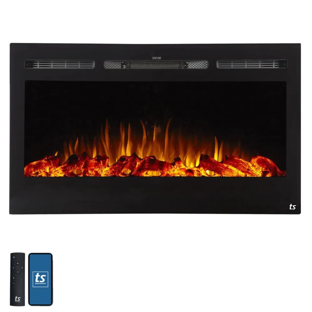 Touchstone Smart Electric Fireplace-The Sideline 36" Wide-in Wall Recessed - 30 Realistic Ember Color/Flame Options - 1,500W Heater w/Thermostat - Log & Crystal Hearth Options - Alexa/WiFi Enabled