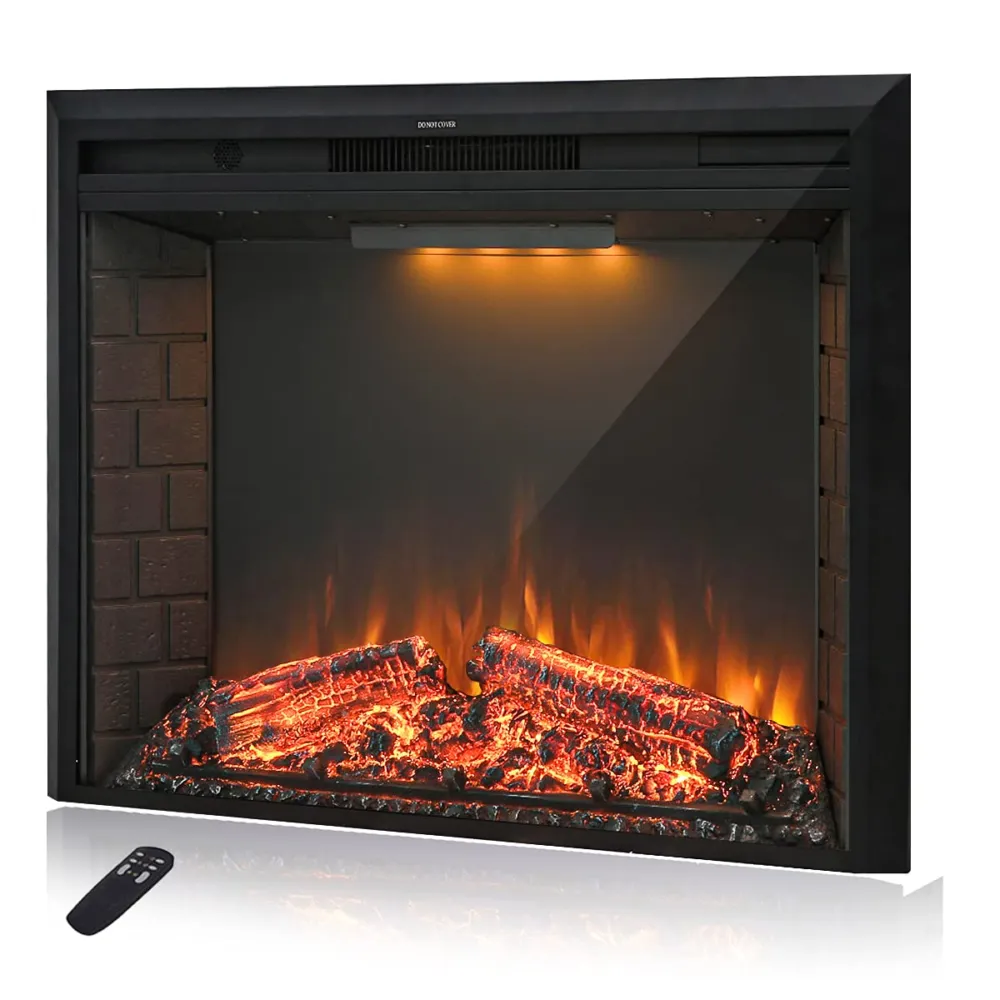 36'' Electric Fireplace Insert, Retro Recessed Fireplace Heater with Fire Cracking Sound, Remote Control & Timer, 750/1500W, Black