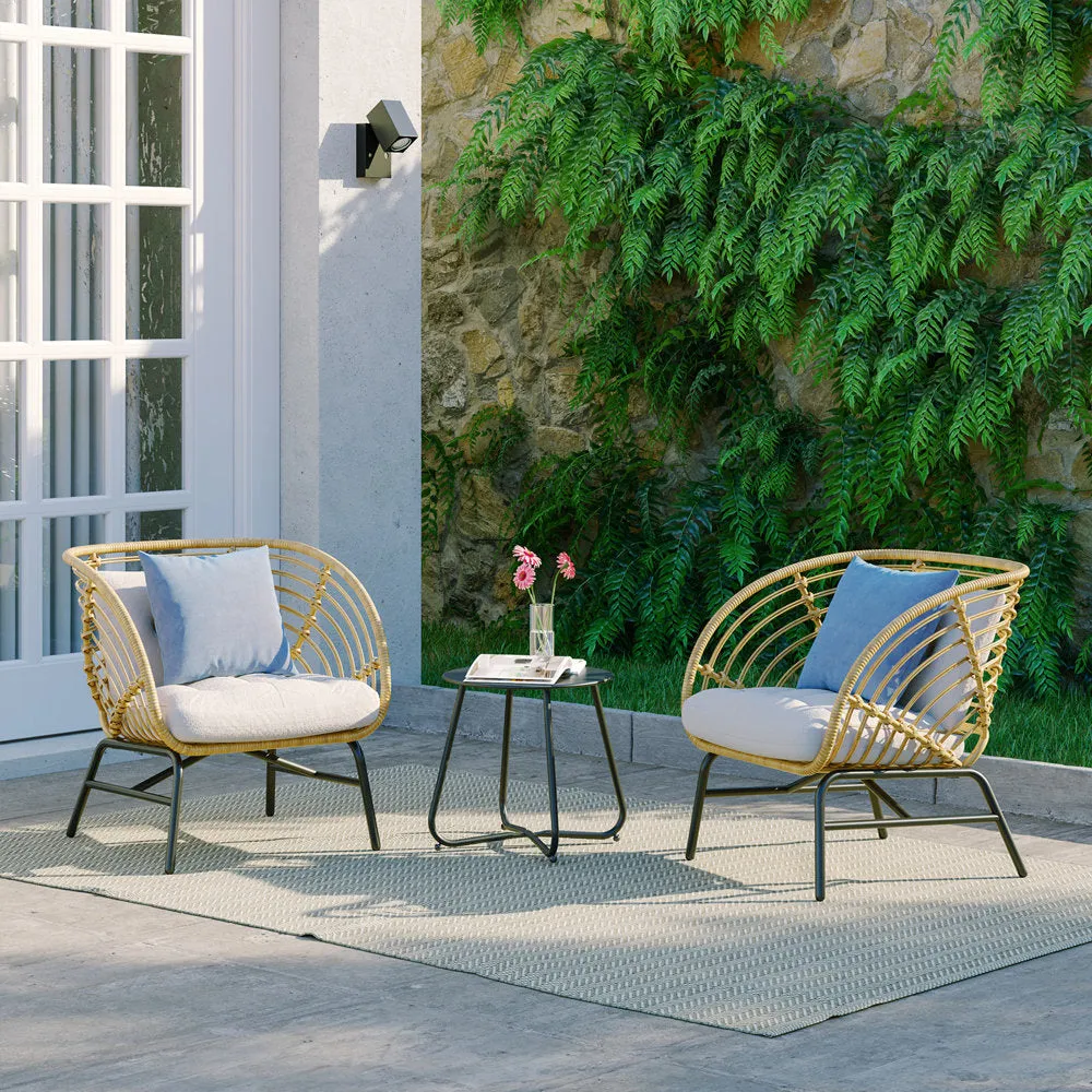 Outdoor Wicker Sofa 5-Piece Set with Beige Thick Cushions, with Patio Coffee Table