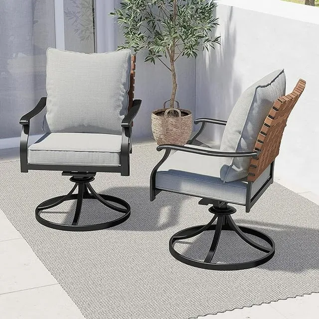 Outdoor Dining Chair, Steel Leather-Look Wicker 360-Degree Swivel Patio Chair