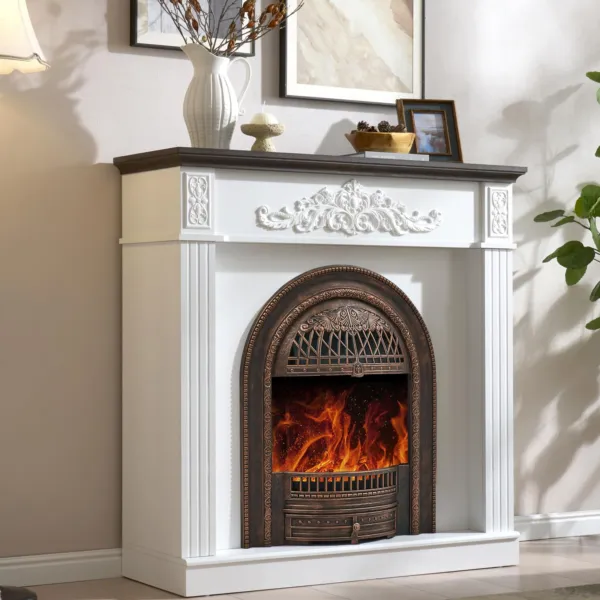 45" Birdcage-Style Electric Fireplace with Mantel, Tall Fireplace TV Stand