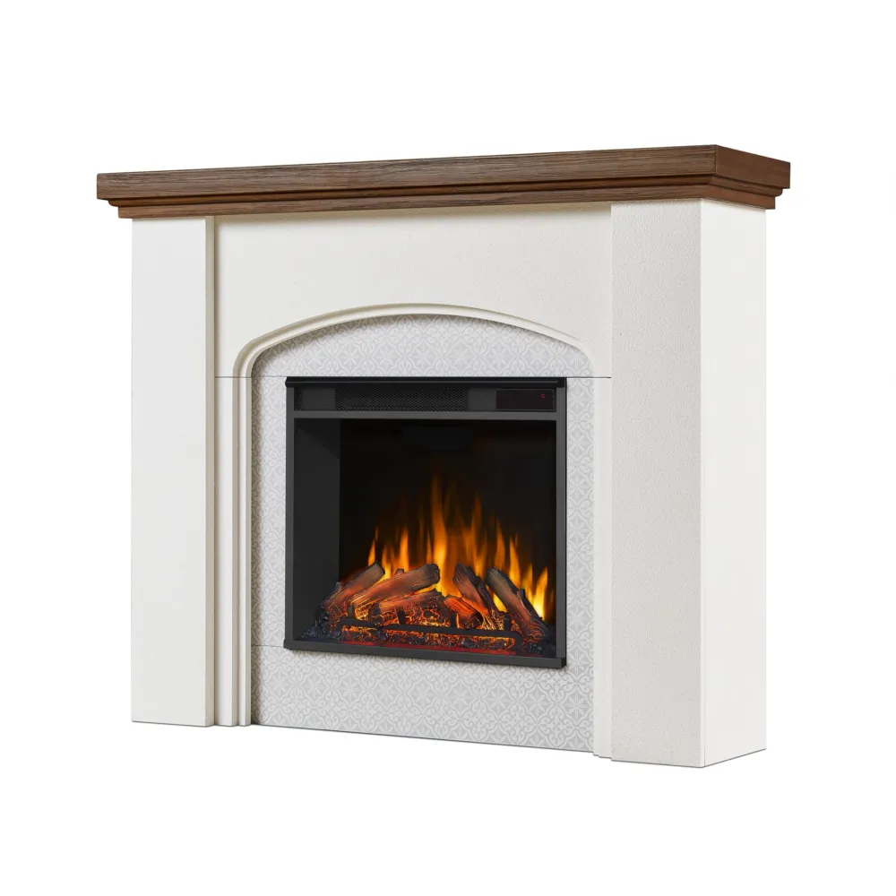 Real Flame Anika 49" Electric Fireplace with Mantel for Living Room or Bedroom, Replaceable Fireplace Insert Heater, Realistic Log and Flame Effect, Remote Control, Timer, White