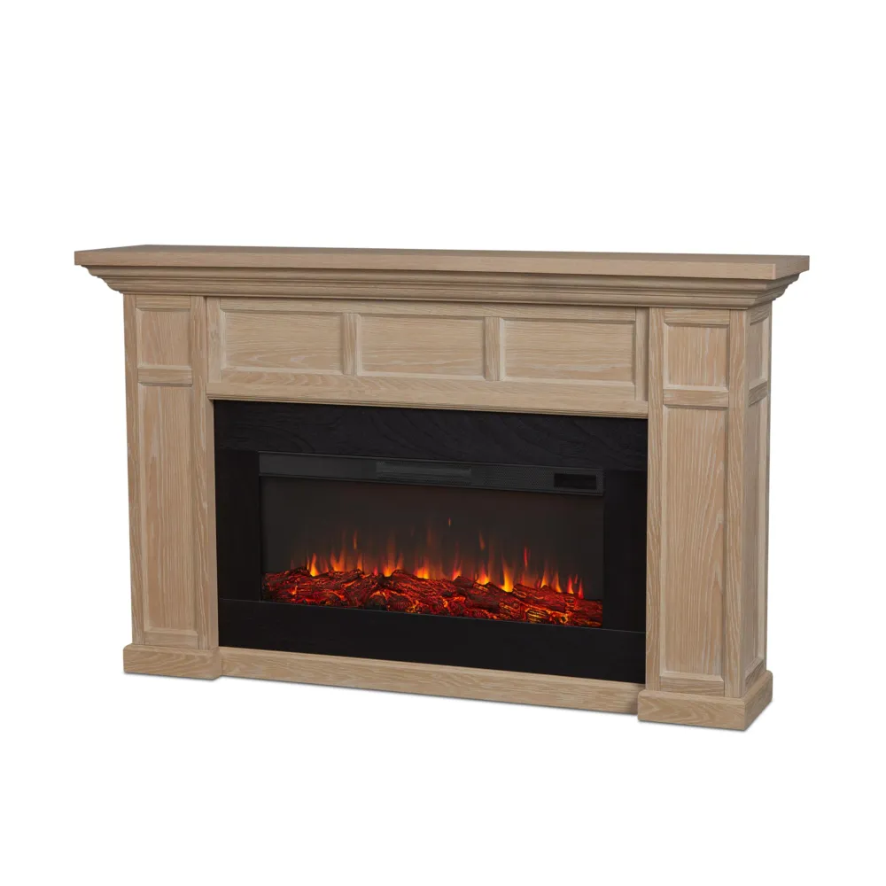 Real Flame Alcott 75” Electric Fireplace with Mantel for Living Room or Bedroom, Replaceable Fireplace Insert Heater, Realistic Log and Flame Effect, Remote Control, Timer