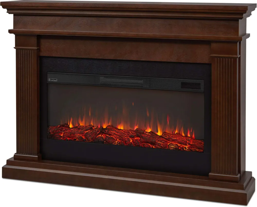 Real Flame Beau 59" Landscape Electric Fireplace with Mantel for Living Room or Bedroom, Replaceable Fireplace Insert Heater, Realistic Log and Flame Effect, Remote Control, Timer