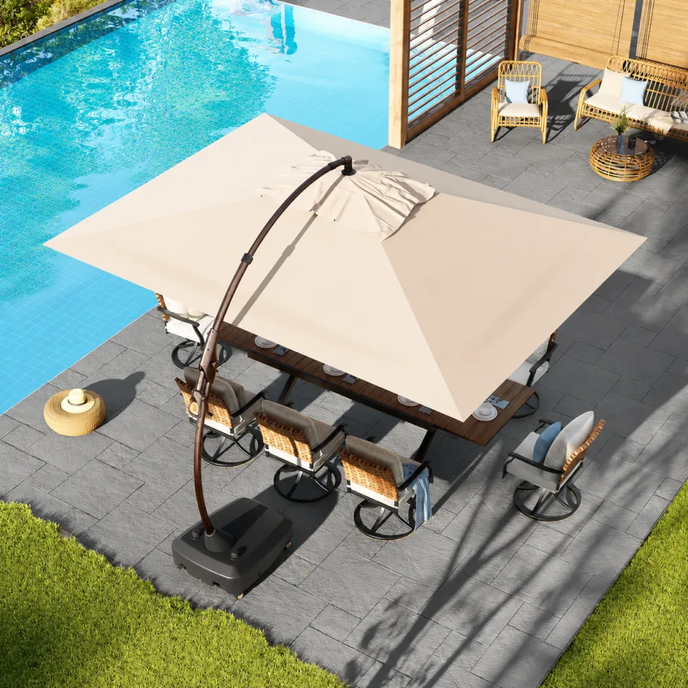 10x13 FT Rectangular Cantilever Patio Umbrella with Base & Umbrella Cover