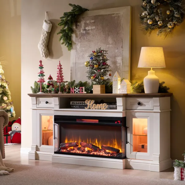 OKD 70" Fireplace TV Stand with 36" 3-Sided Glass Electric Fireplace
