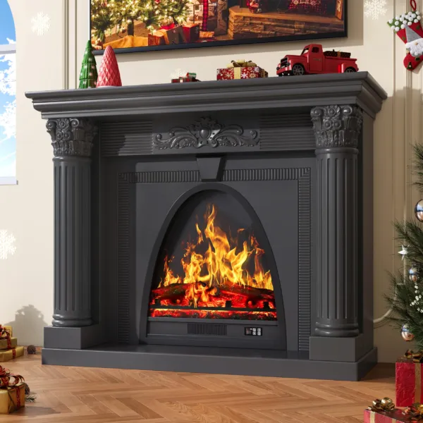 RECHHX 51.2” Solid Wood Electric Fireplace with Mantel, Fireplace TV Stand