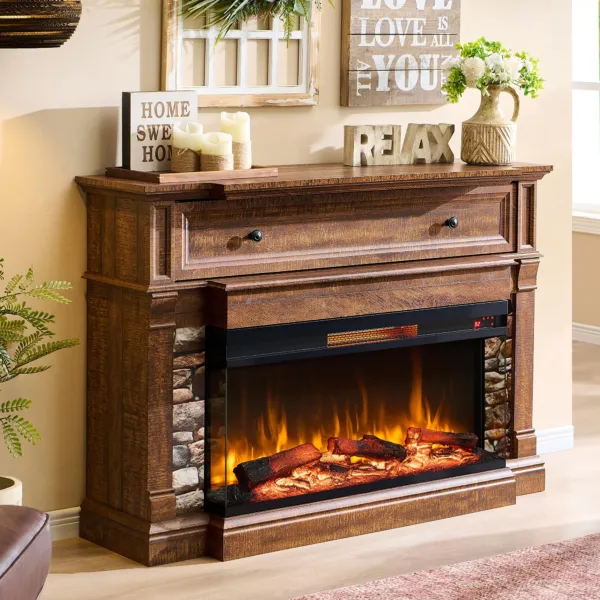 OKD 52" Electric Fireplace with Mantel, Fireplace TV Stand