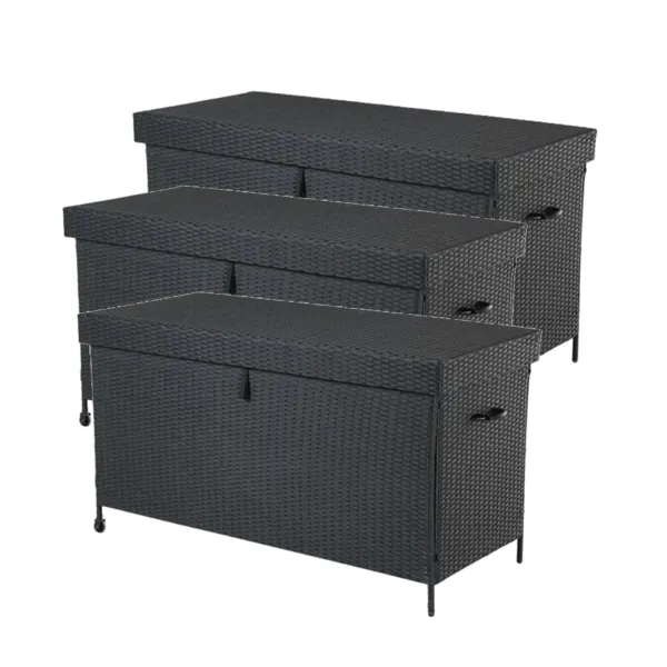 Outdoor Wicker 170 Gallon Resin Deck Box with Lid anfd Handles Set