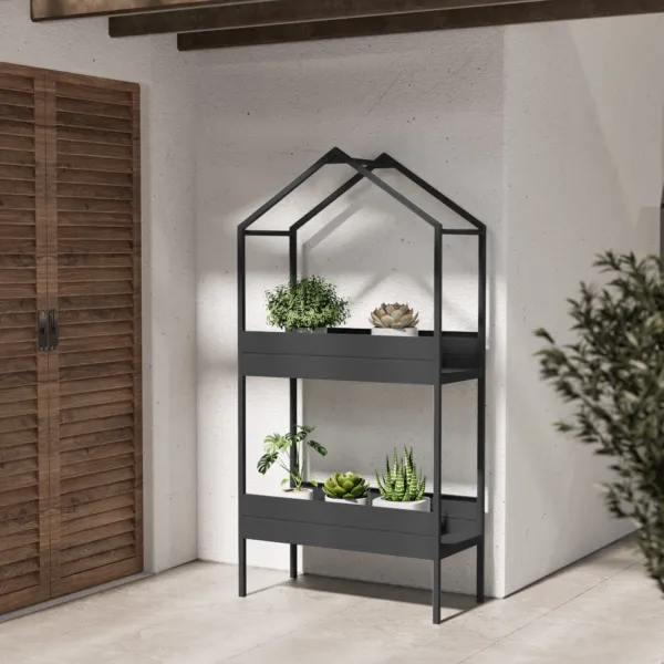 House-shaped Plant Stand, 2 Tier Metal Plant Shelf