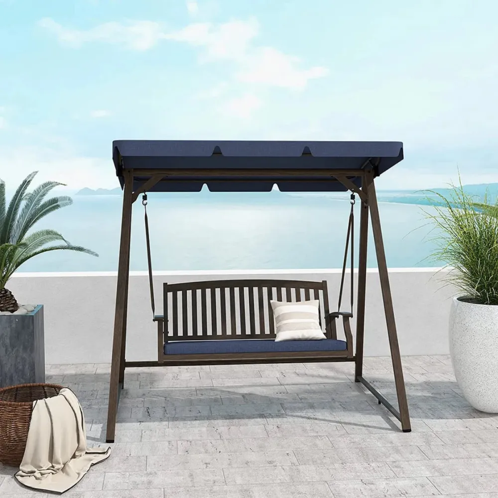 Outdoor 2-Seat Patio Swing Chair, Adjustable Tilt Canopy, with Removable Cushion for Garden, Backyard, Poolside