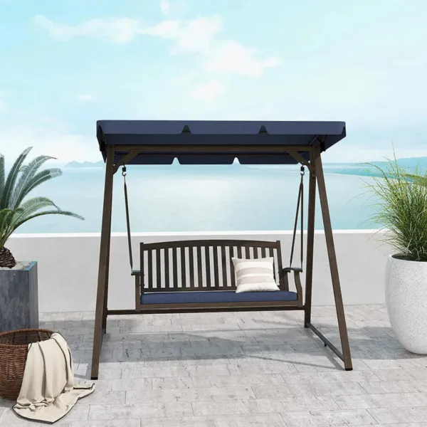Outdoor 2-Seat Patio Swing Chair, Adjustable Tilt Canopy, with Removable Cushion for Garden, Backyard, Poolside
