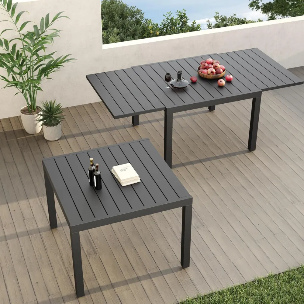 Expandable Patio Dining Table for 4-6 Person, 39.5-79" Aluminum Metal Rectangle Outdoor Dining Table